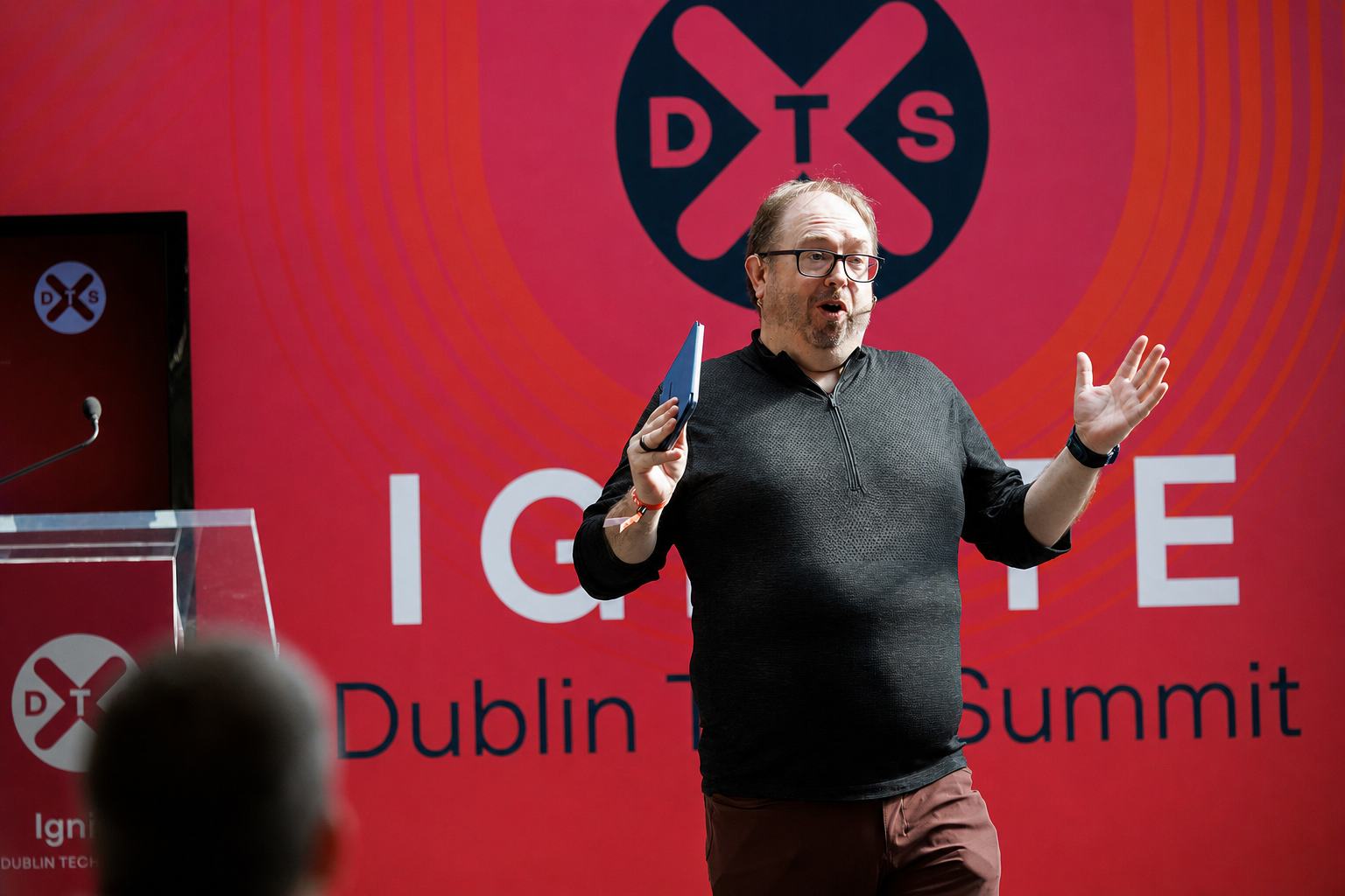 DC keynoting on the Ignite stage at Dublin Tech Summit.